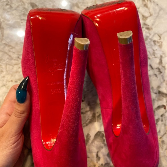 CL Fuchsia Suede Heels - Picture 4 of 5